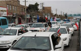 درچهل و سومین سالگرد پیروزی انقلاب اسلامی:رژه خودروی و موتوری مزین به پرچم ایران در شهر حسن‌آباد